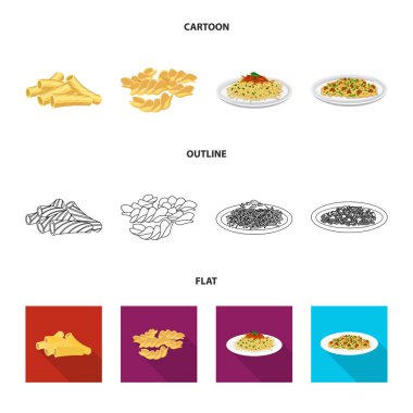 Makarna ve karbonhidrat logosu yalıtılmış nesne. Hisse senedi için makarna makarna ve vektör simge kümesi.