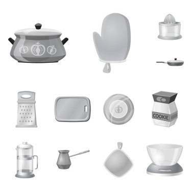 Mutfak ve yemek simge vektör tasarımı. Web için mutfak ve cihaz hisse senedi simgesi kümesi.