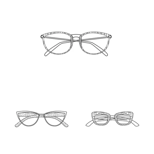 Oggetto isolato di occhiali e simbolo della cornice. Collezione di occhiali e accessori stock symbol per web . — Vettoriale Stock