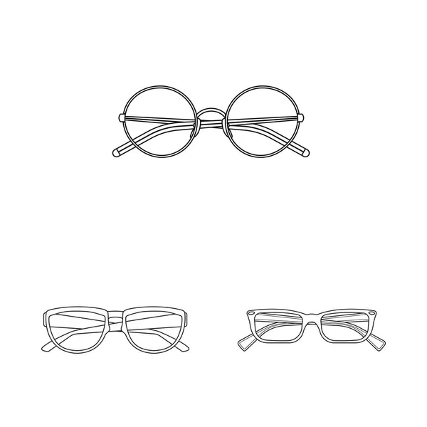 Isolerade objekt av glas och ram-logotypen. Insamling av glasögon och tillbehör vector ikon för lager. — Stock vektor