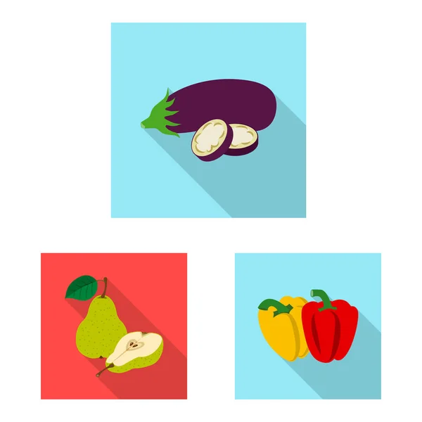 Изолированный объект иконы овощей и фруктов. Набор вегетарианских вегетарианских векторных рисунков . — стоковый вектор