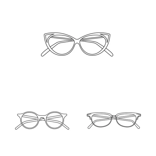 Elkülönített objektum szemüveg és keret jel. Gyűjteménye szemüveg és tartozék készlet vektoros illusztráció. — Stock Vector