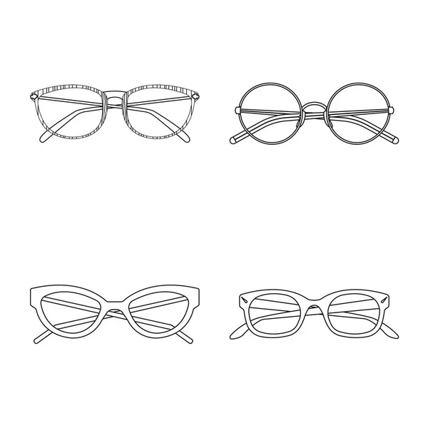 Ilustração vetorial de óculos e logotipo da moldura. Coleção de óculos e símbolo de estoque acessório de web . — Vetor de Stock