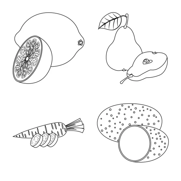 Conception vectorielle de légumes et fruits signe. Collection d'illustrations vectorielles de légumes et de bouillon végétarien . — Image vectorielle