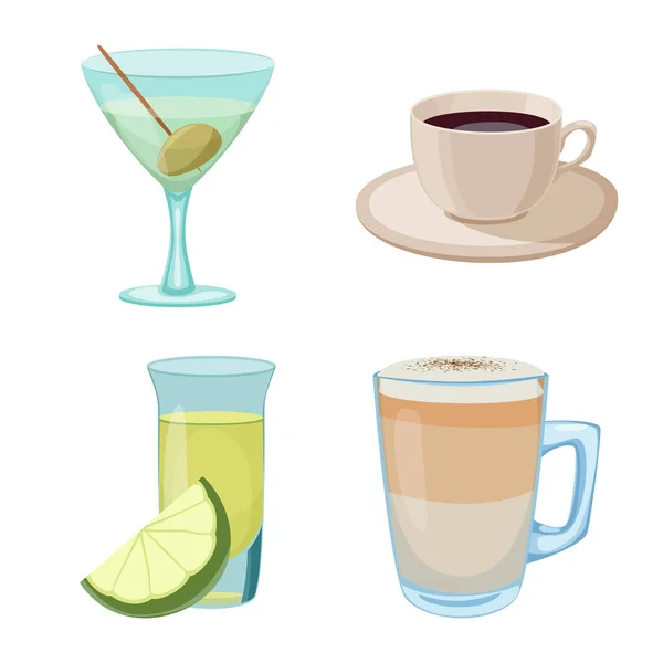 Objek minuman yang terisolasi dan logo bar. Set of drink and party stock vector illustration . - Stok Vektor