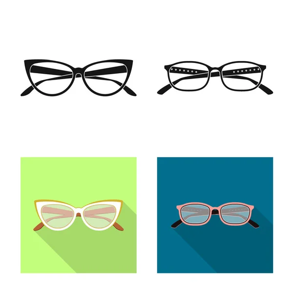 Vektor design av glas och ram-logotypen. Uppsättning av glasögon och tillbehör vector ikon för lager. — Stock vektor