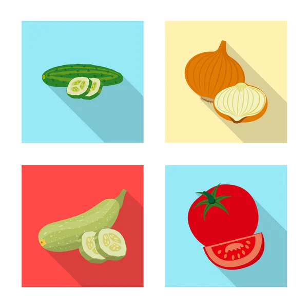 Design vettoriale dell'icona di frutta e verdura. Raccolta di icone vettoriali vegetali e vegetariane per brodo . — Vettoriale Stock