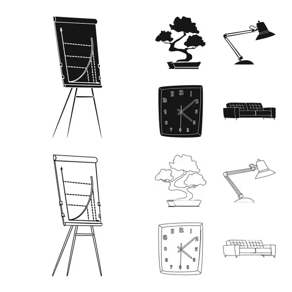 Objeto aislado de muebles e icono de trabajo. Conjunto de muebles y vector de inicio icono para la acción . — Vector de stock