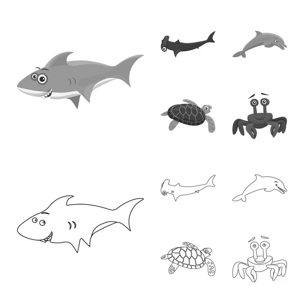 海と動物アイコンのベクター デザイン。海と海洋株式ベクトル図のセット. — ストックベクタ