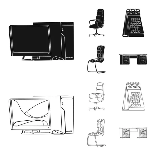 Ilustração vetorial de mobiliário e sinal de trabalho. Conjunto de móveis e ilustração do vetor de estoque em casa . — Vetor de Stock