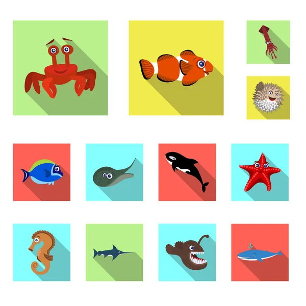 Vector illustration of sea and animal sign. Collection of sea and marine stock vector illustration. — Stock Vector