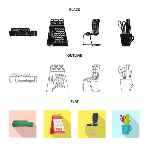Vektorové ilustrace ikony nábytku a práce. Kolekce nábytku a domácí akcií vektorové ilustrace. — Stockový vektor