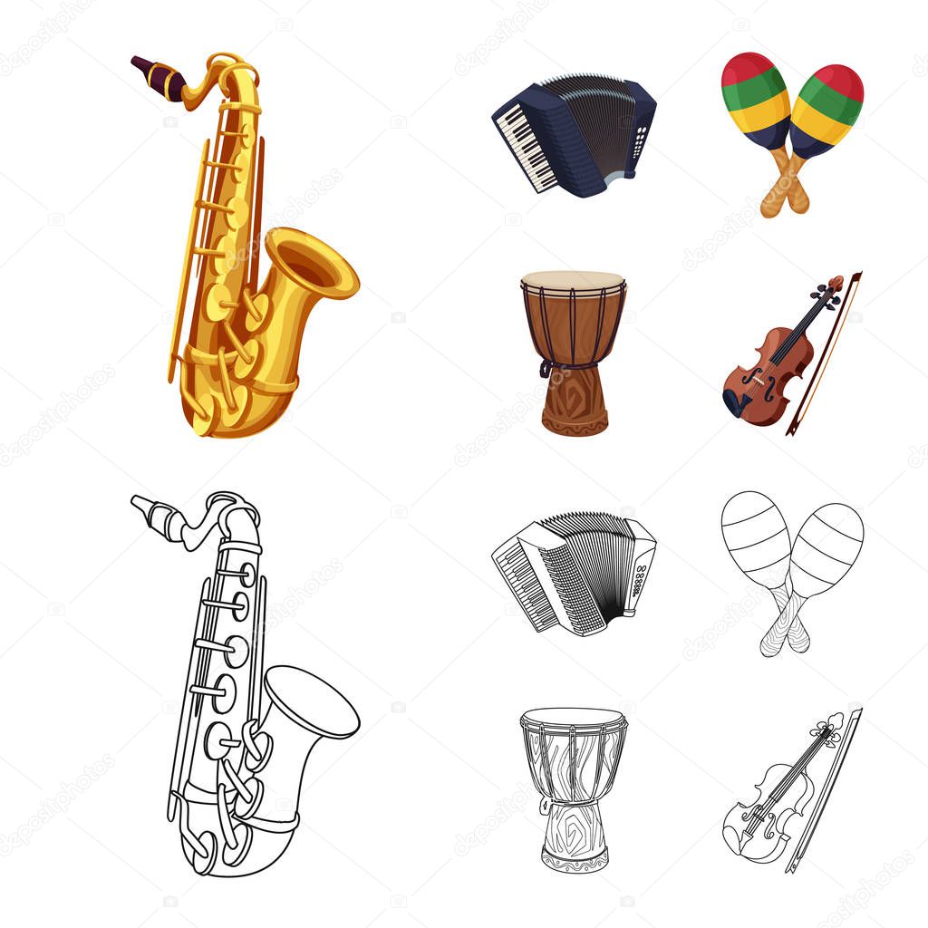 Vector illustration of music and tune symbol. Set of music and tool vector icon for stock.
