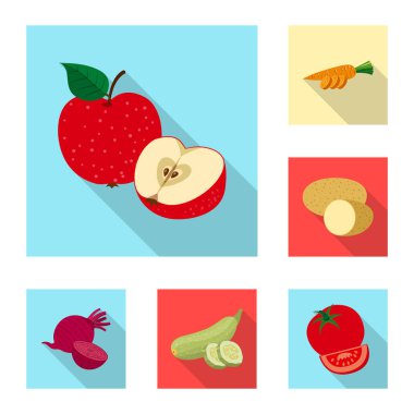 Sebze ve meyve işareti vektör tasarımı. Sebze ve vejeteryan hisse senedi vektör çizim seti.