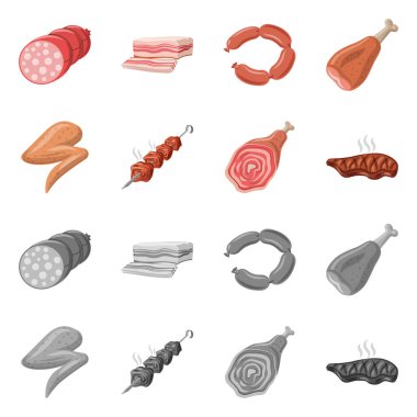 Dizayn et ve jambon işareti vektör. Et ve hisse senedi için pişirme vektör ikon koleksiyonu.