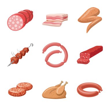 Eti ve jambon simgesi yalıtılmış nesne. Et ve hisse senedi vektör çizim pişirme.