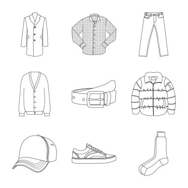 Adam ve giyim simgesi yalıtılmış nesne. Adam ve aşınma vektör simgesini hissenin topluluğu.