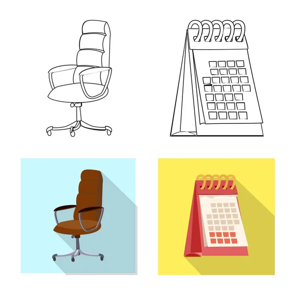 Diseño vectorial de muebles e icono de trabajo. Conjunto de muebles y vector de inicio icono para la acción . — Vector de stock