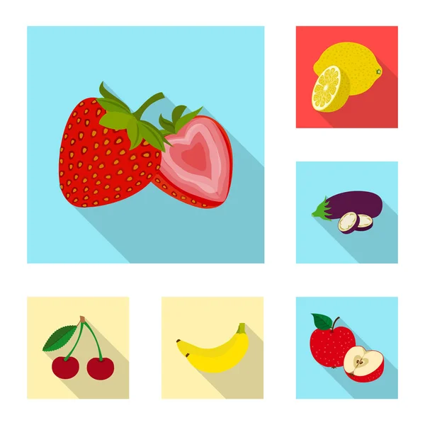 Diseño vectorial de símbolo vegetal y frutal. Conjunto de vegetal y vegetariano símbolo de stock para la web . — Vector de stock