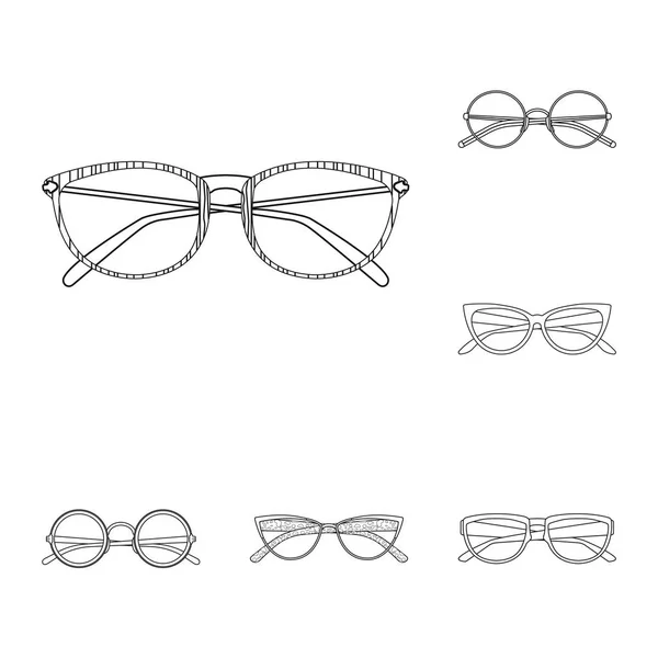 Gözlük tasarım vektör ve işareti çerçeve. Gözlük ve aksesuar hisse senedi vektör çizim koleksiyonu. — Stok Vektör