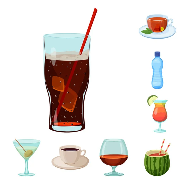 Objek minuman yang terisolasi dan logo bar. Collection of drink and party stock symbol for web . - Stok Vektor