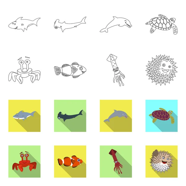 Diseño vectorial del logotipo marino y animal. Conjunto de mar y vector marino icono para stock . — Vector de stock