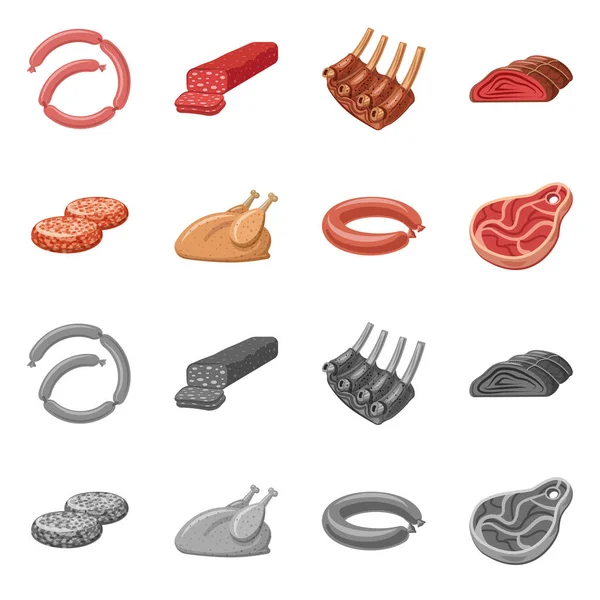 Na białym tle obiekt logo mięso i szynka. Kolekcja mięsa i gotowania Stockowa ilustracja wektorowa. — Wektor stockowy