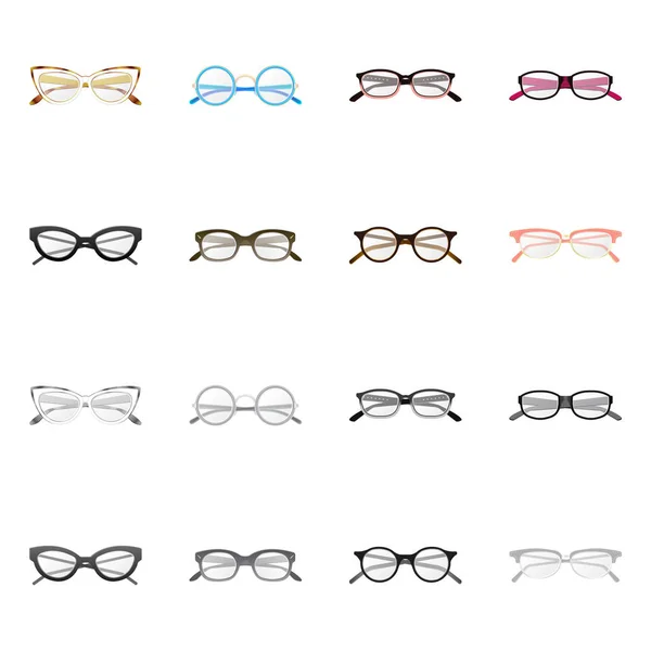 Vektoros illusztráció szemüveg és a keret ikonra. Gyűjteménye szemüveg és tartozék készlet vektoros illusztráció. — Stock Vector