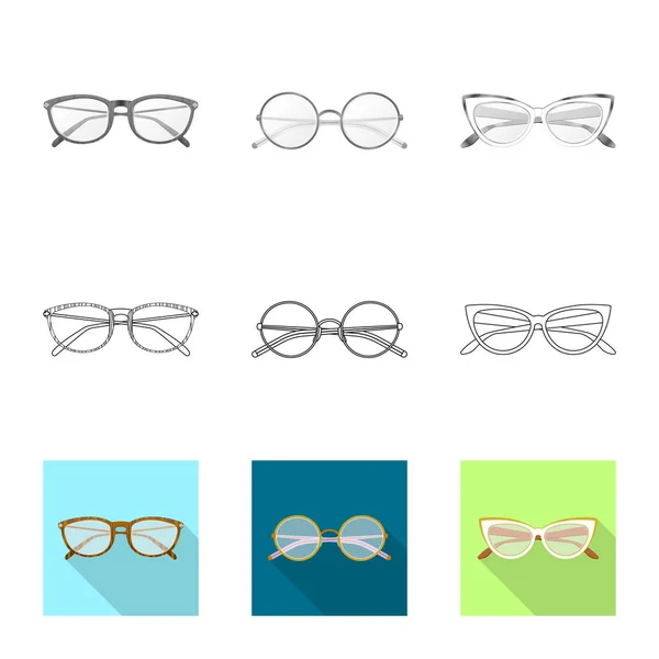 Isolerade objekt glas och ram tecken. Uppsättning av glasögon och tillbehör vector ikon för lager. — Stock vektor
