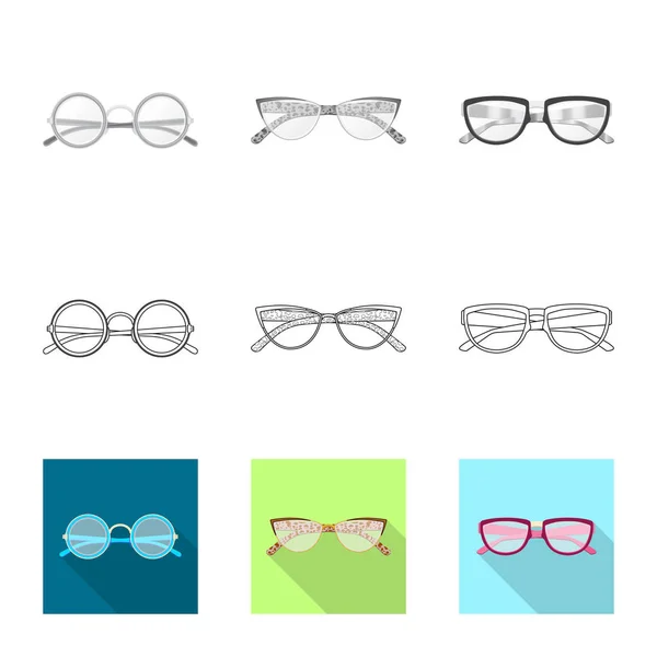 Diseño vectorial de gafas y marco de muestra. Conjunto de gafas y accesorio símbolo de stock para web . — Archivo Imágenes Vectoriales