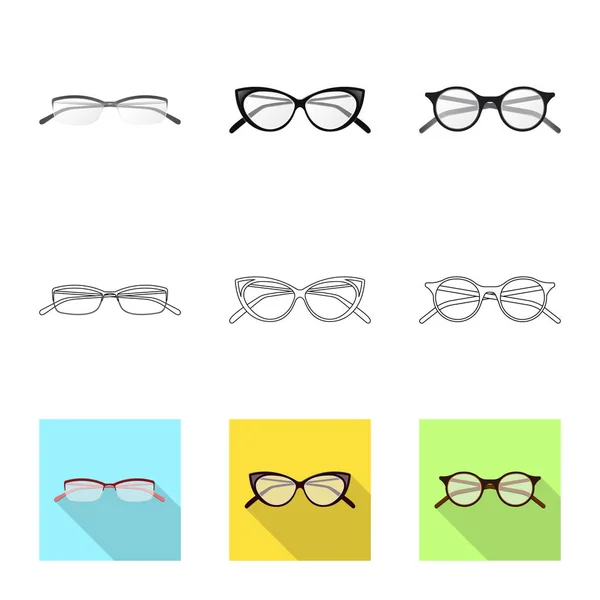 Diseño vectorial de gafas y logotipo del marco. Conjunto de gafas y accesorio icono vectorial para stock . — Archivo Imágenes Vectoriales