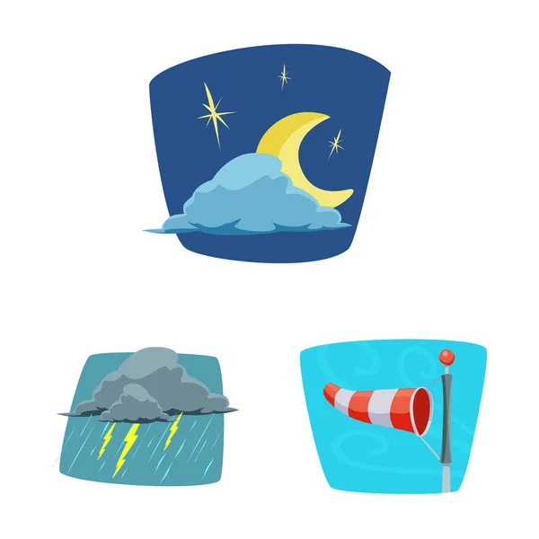 Vectorillustratie van weer en klimaat teken. Collectie van weer en cloud aandelensymbool voor web. — Stockvector