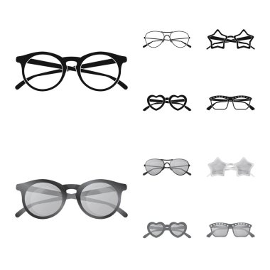 Gözlük ve güneş gözlüğü işareti vektör tasarımı. Gözlük ve aksesuar hisse senedi vektör çizim.
