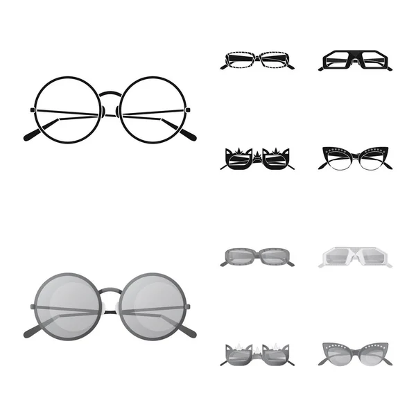 Ізольований об'єкт окулярів і сонцезахисних окулярів символ. Набір окулярів та аксесуарів Векторна піктограма для запасів . — стоковий вектор