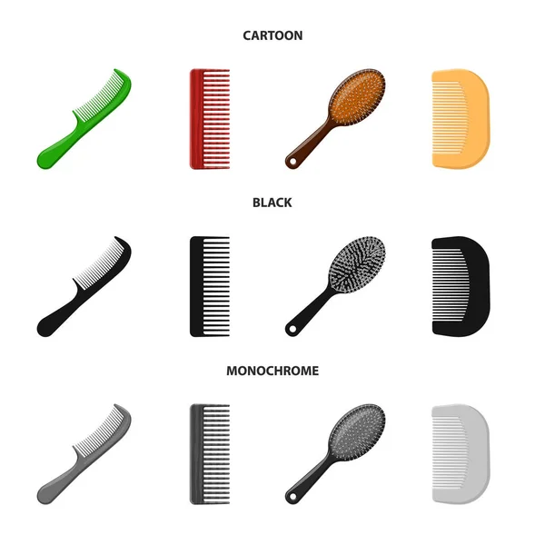 Diseño vectorial del pincel y el símbolo del cabello. Conjunto de cepillo y cepillo vector icono para stock . — Archivo Imágenes Vectoriales