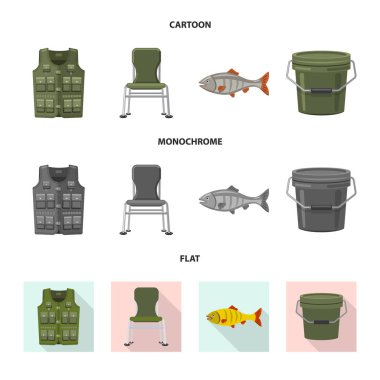 Balık ve balık tutma işareti vektör çizimi. Balık ve ekipman hisse senedi simgesi için web topluluğu.