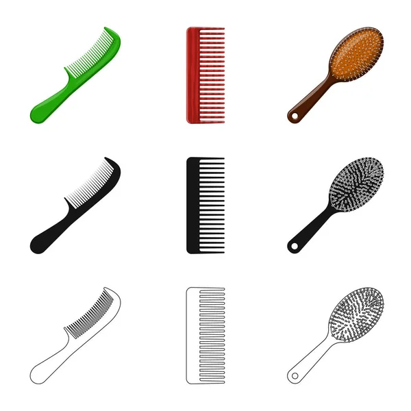 Objet isolé de brosse et symbole de cheveux. Collection de brosses et brosses à cheveux illustration vectorielle . — Image vectorielle