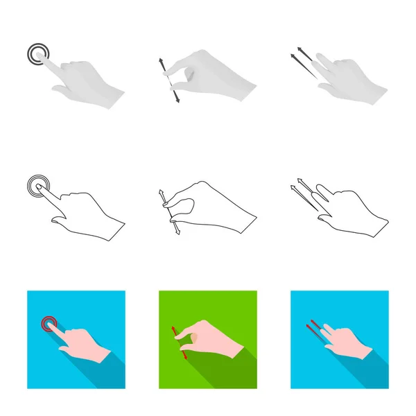 Ilustración vectorial de pantalla táctil y logotipo de mano. Colección de pantalla táctil y símbolo de stock táctil para web . — Vector de stock