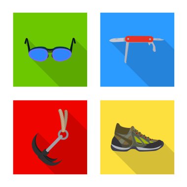 Dağcılık ve tepe simge vektör Illustration. Dağcılık ve kamp kümesi web için hisse senedi simgesi.