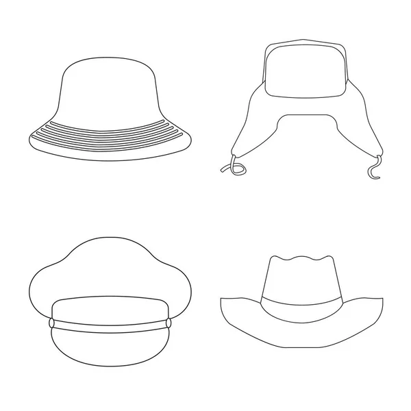 Ilustración vectorial de casco e icono de la tapa. Conjunto de casco y accesorio símbolo de stock para web . — Archivo Imágenes Vectoriales