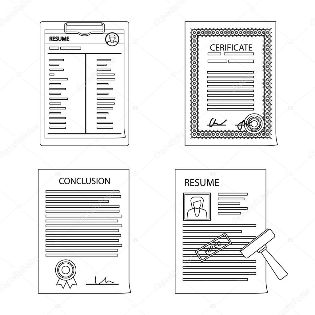 Vector design of form and document symbol. Collection of form and mark stock vector illustration.