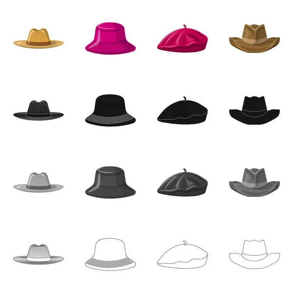 Şapkalar ve kap simgesi yalıtılmış nesne. Web için hisse senedi sembolü şapkalar ve aksesuar koleksiyonu. — Stok Vektör