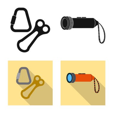 Dağcılık ve en yüksek işareti çizimi vektör. Dağcılık ve kamp kümesi web için hisse senedi simgesi.