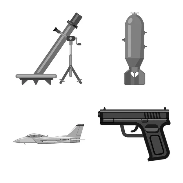 Izolovaný objekt zbraně a zbraň loga. Sbírka zbraní a armádní vektorové ilustrace. — Stockový vektor