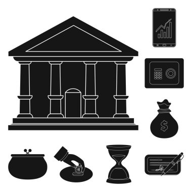 Banka ve para simgesinin yalıtılmış nesne. Banka ve bill hisse senedi vektör çizim seti.