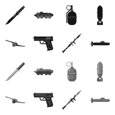 Silah ve silah işareti tasarımını vektör. Silah ve ordu hisse senedi vektör çizim topluluğu.