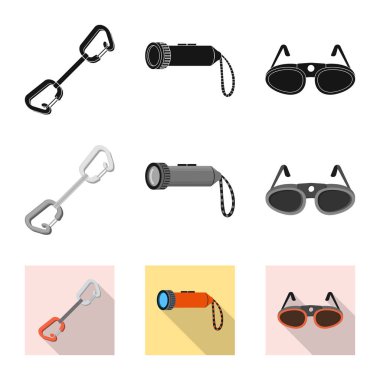 Dağcılık ve tepe logo yalıtılmış nesne. Dağcılık ve kamp kümesi web için hisse senedi simgesi.