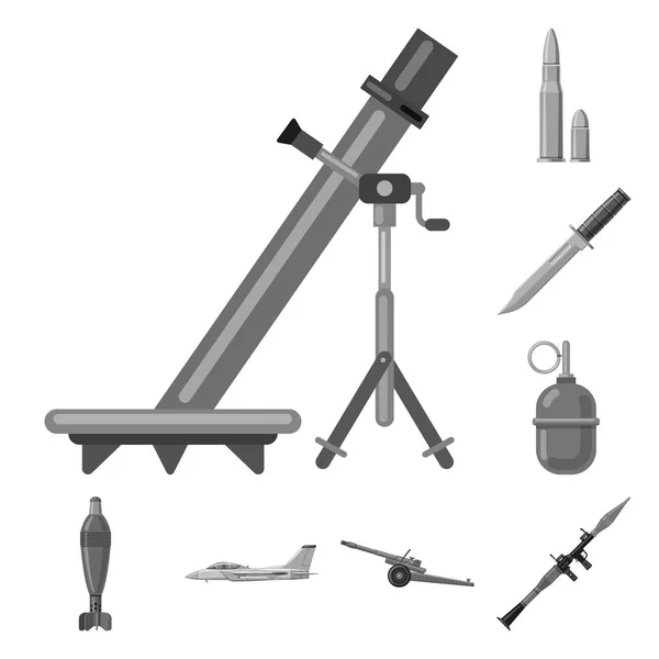 Isolerade objekt av vapen och gun tecken. Uppsättning av vapen och armén lager vektorillustration. — Stock vektor