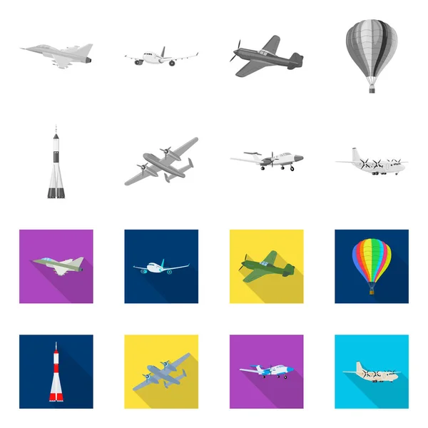Vector ontwerp van vliegtuig en vervoer logo. Set van vliegtuig en hemel aandelensymbool voor web. — Stockvector