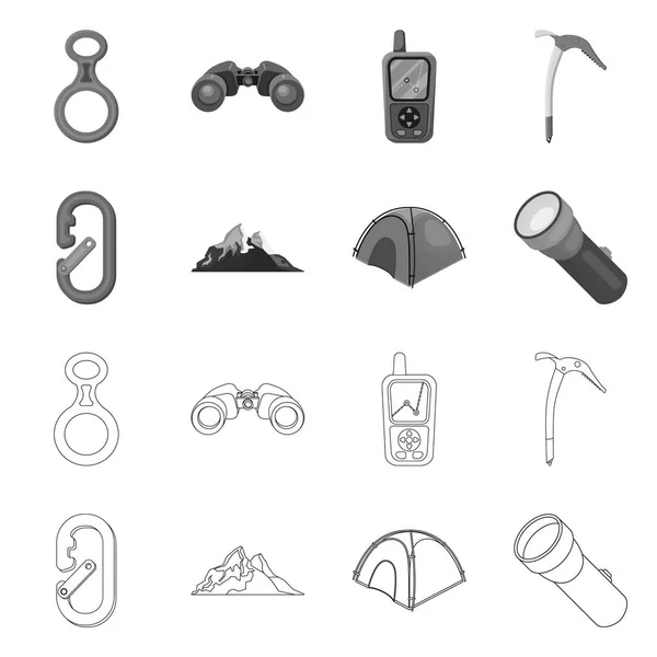Objet isolé d'alpinisme et icône de pic. Ensemble de symbole d'alpinisme et de stock de camp pour le web . — Image vectorielle